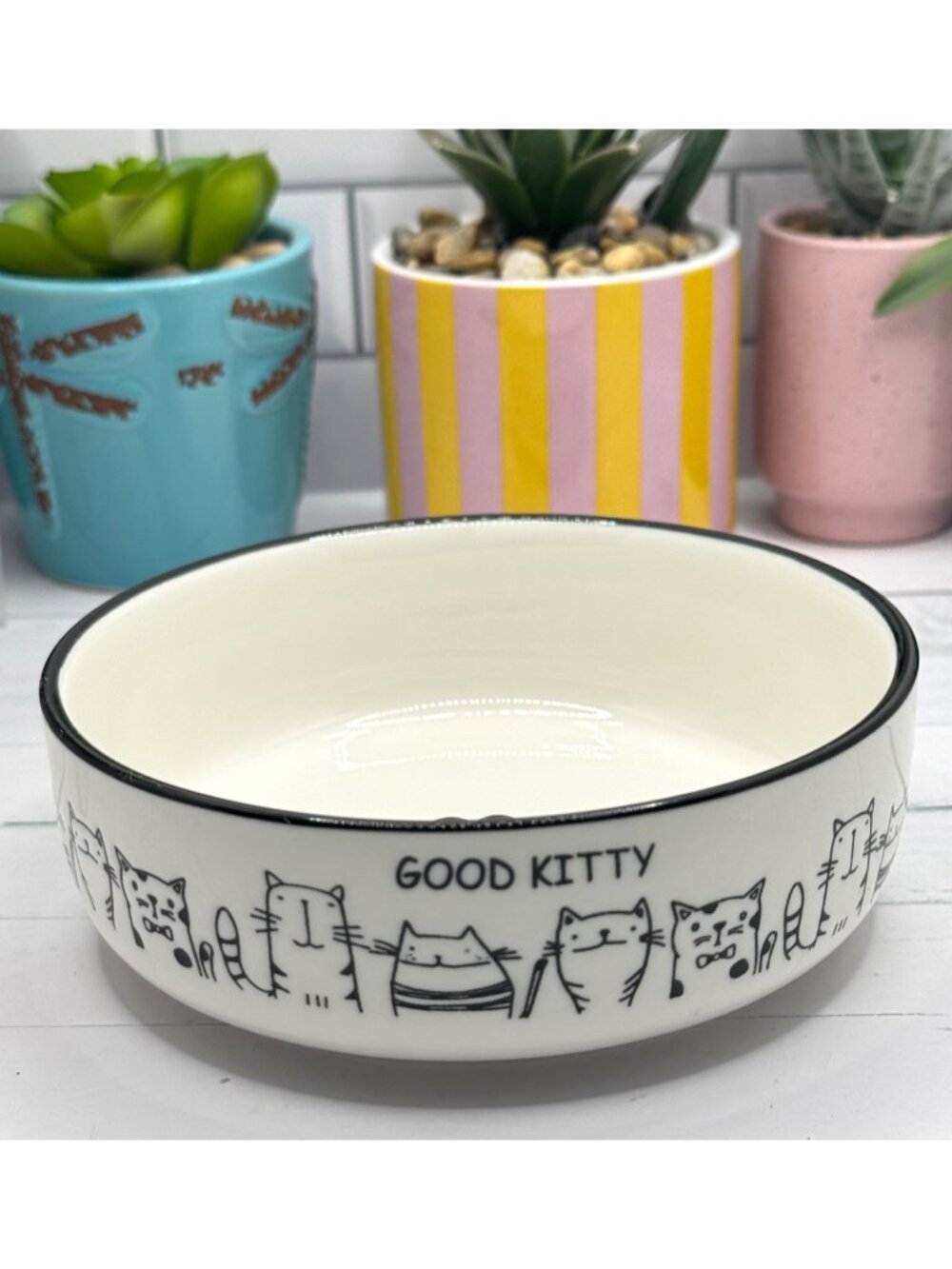 Good Kitty Stoneware Cat Bowl With Cute Cartoon Design